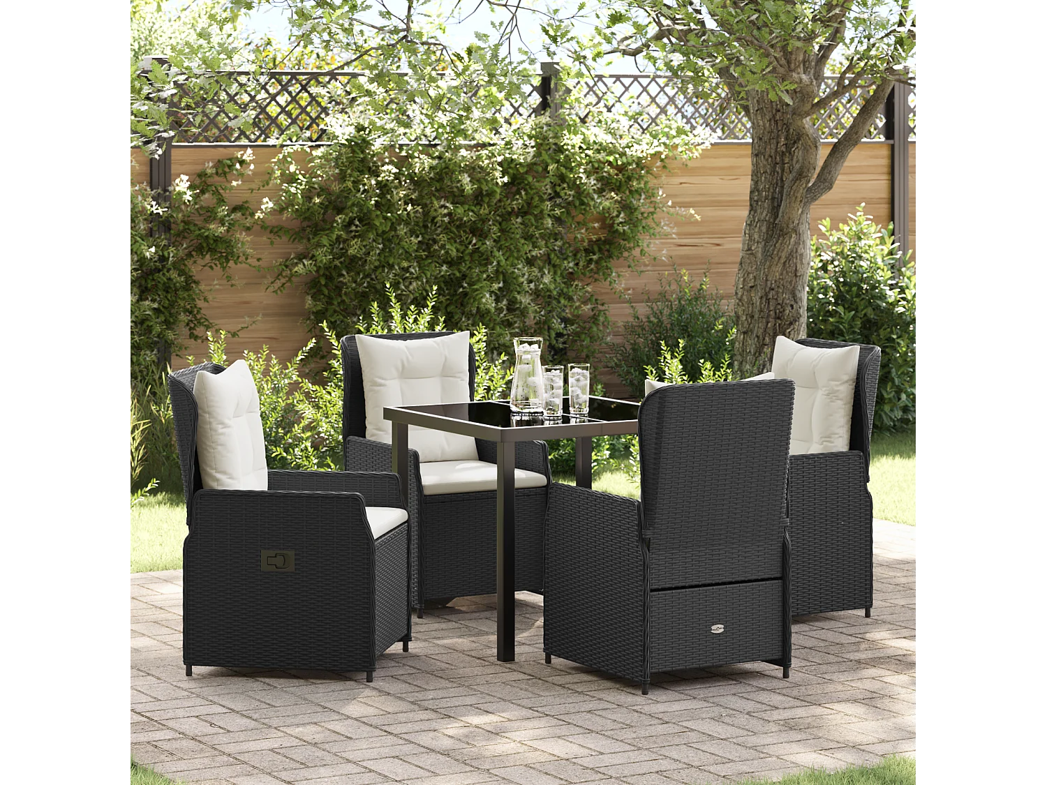 Ensemble de salle à manger de jardin 5 pièces en poly rotin noir