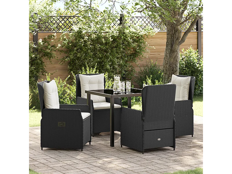 Ensemble de salle à manger de jardin 5 pièces en poly rotin noir