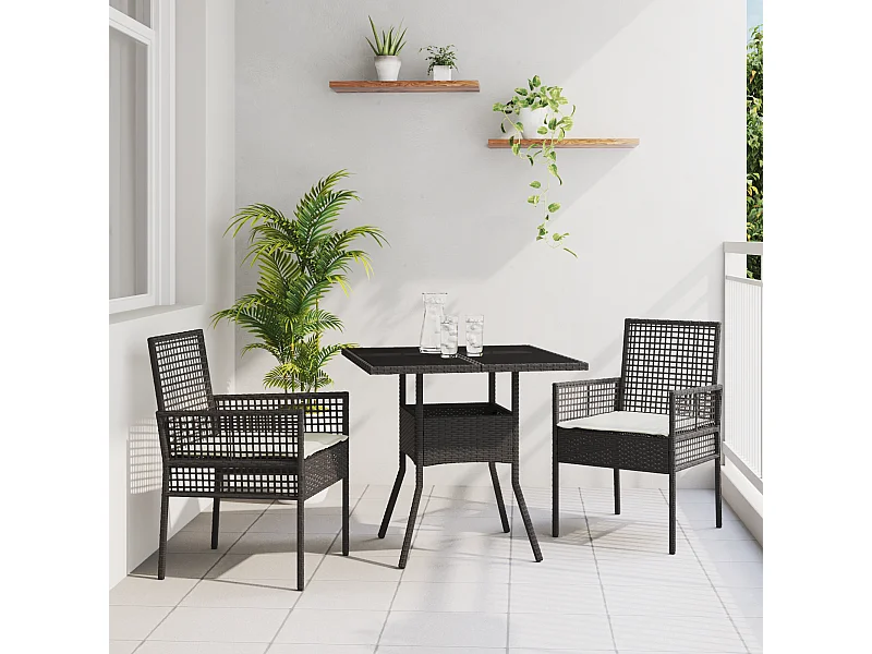 3-delige zwarte poly rattan tuinset