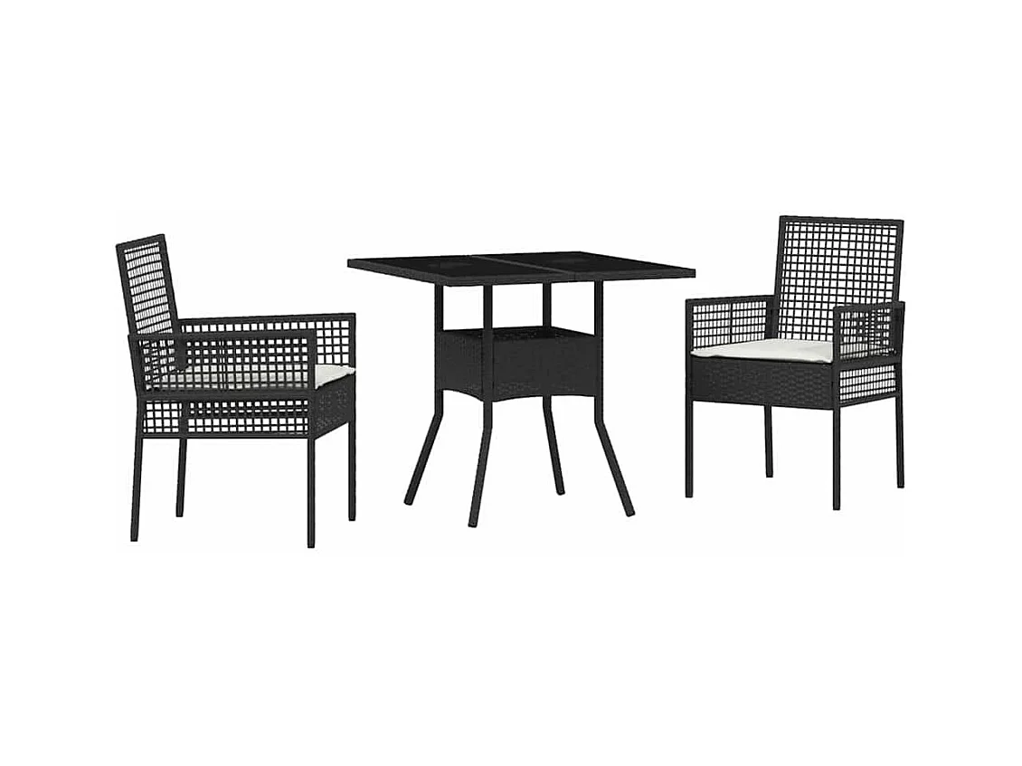 Set da pranzo da giardino in polyrattan nero da 3 pezzi