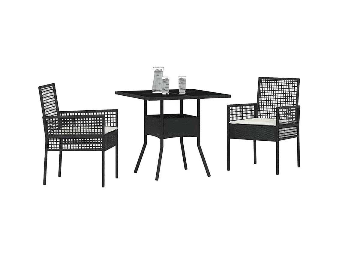 Set da pranzo da giardino in polyrattan nero da 3 pezzi