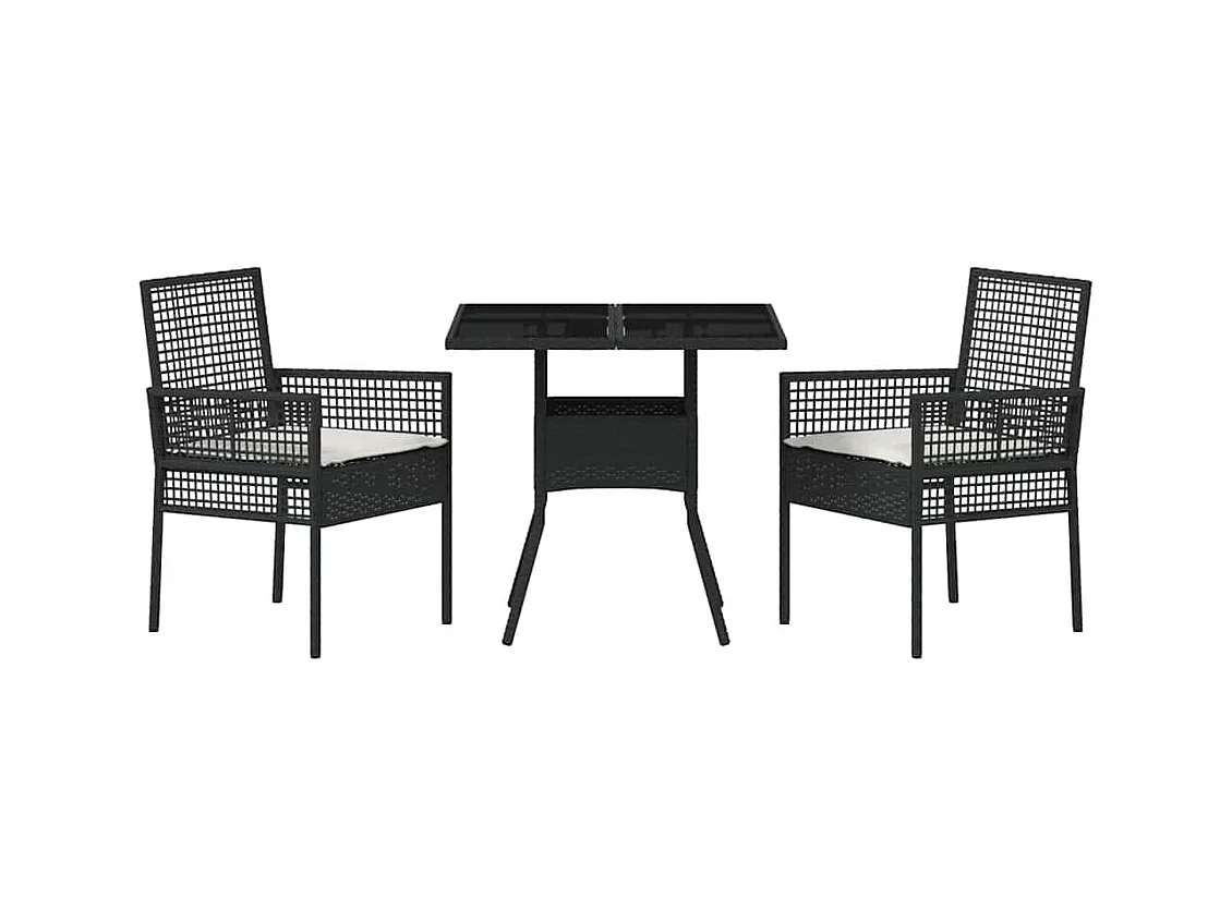 Set da pranzo da giardino in polyrattan nero da 3 pezzi