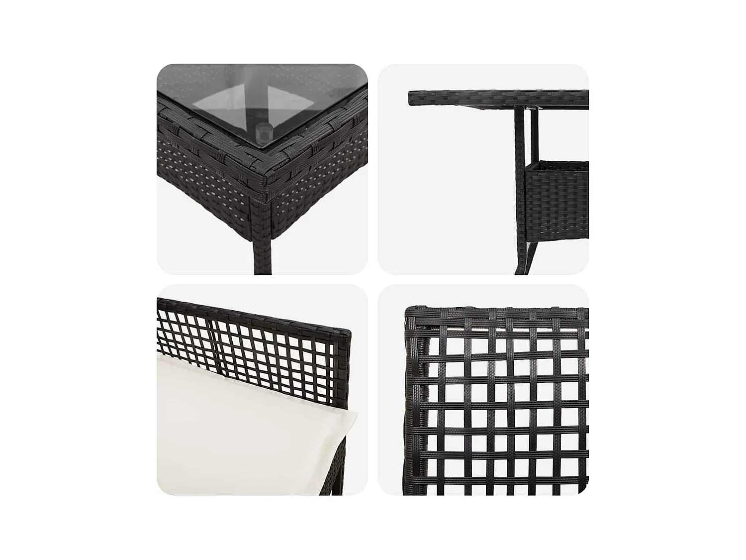 Set da pranzo da giardino in polyrattan nero da 3 pezzi
