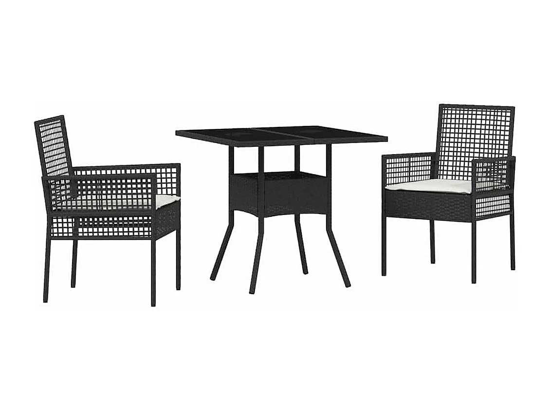 Ensemble de salle à manger de jardin 3 pièces en poly rattan noir