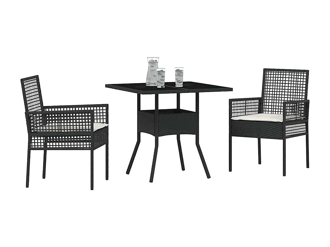 Ensemble de salle à manger de jardin 3 pièces en poly rattan noir