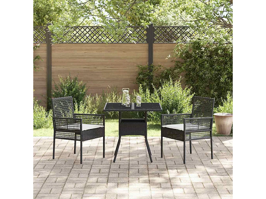 Ensemble de salle à manger de jardin 3 pièces en poly rattan noir