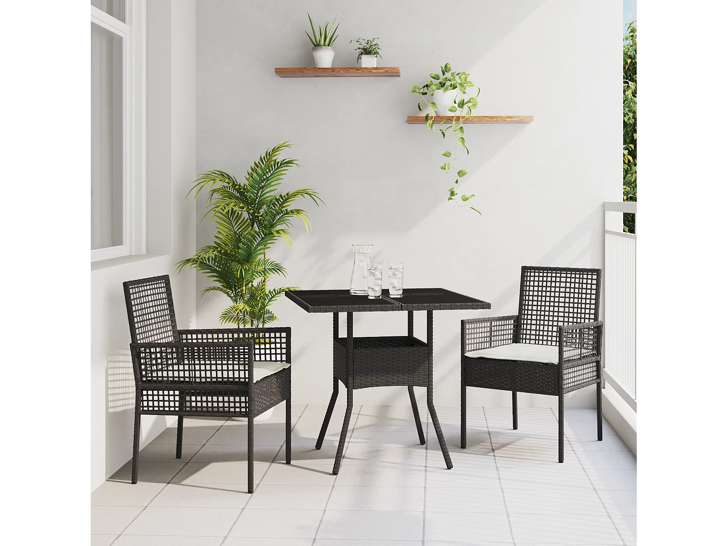 Ensemble de salle à manger de jardin 3 pièces en poly rattan noir