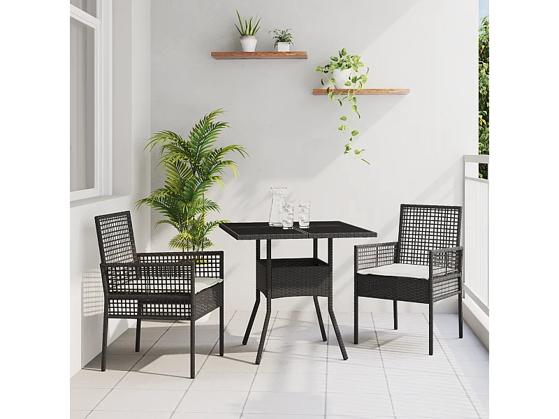 Ensemble de salle à manger de jardin 3 pièces en poly rattan noir