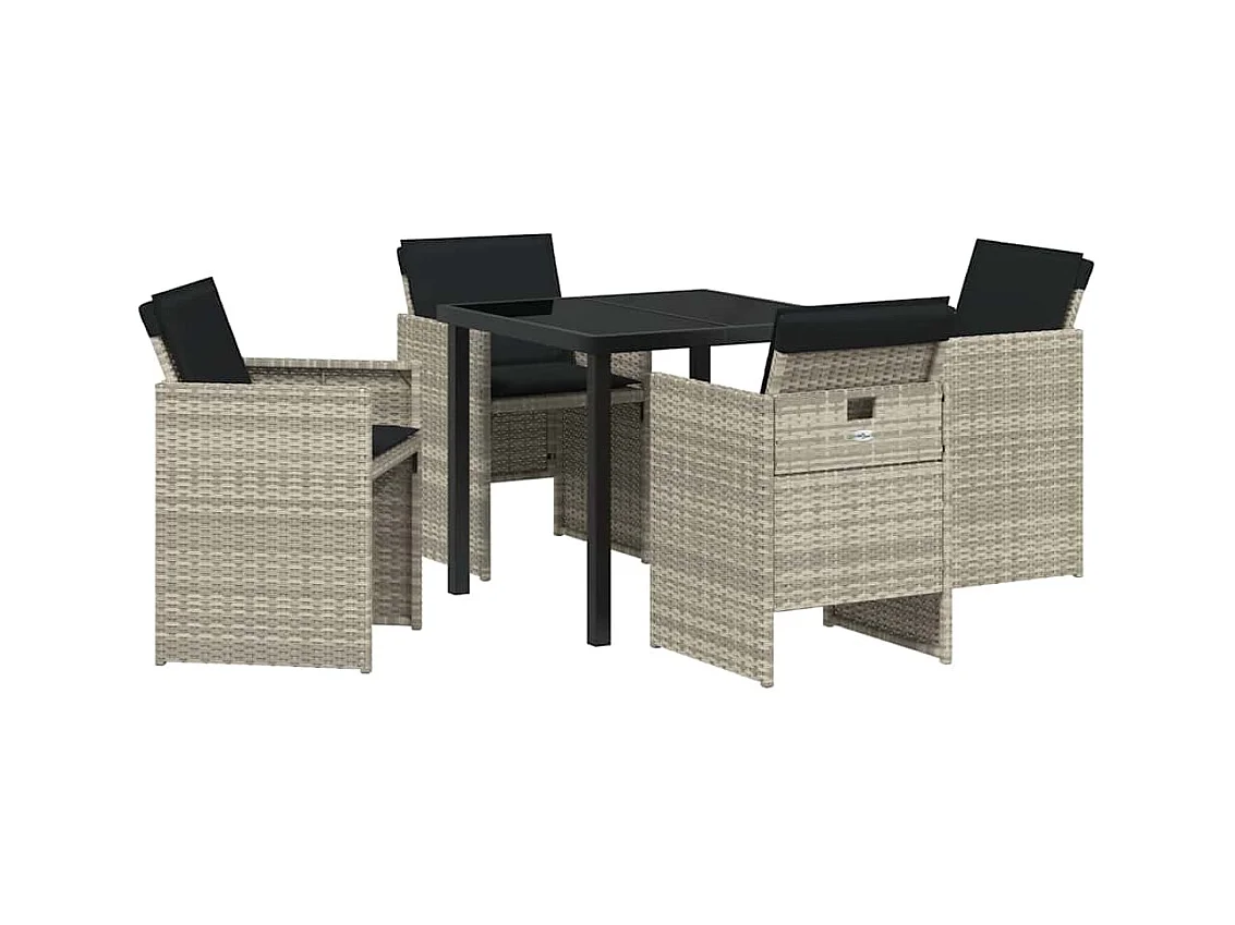 Set da pranzo da 5 pezzi con cuscini in polyrattan grigio chiaro
