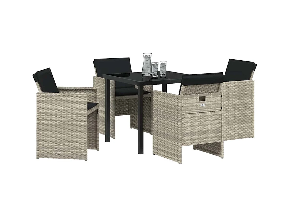 Set da pranzo da 5 pezzi con cuscini in polyrattan grigio chiaro