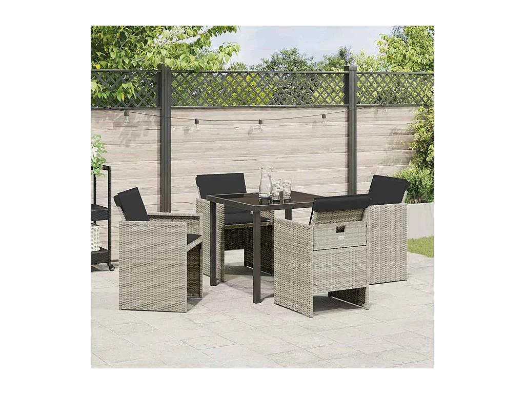 Set da pranzo da 5 pezzi con cuscini in polyrattan grigio chiaro