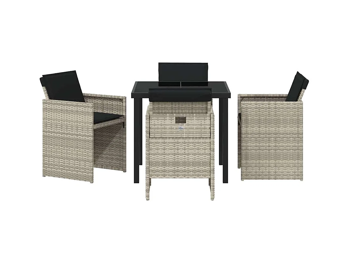 Set da pranzo da 5 pezzi con cuscini in polyrattan grigio chiaro