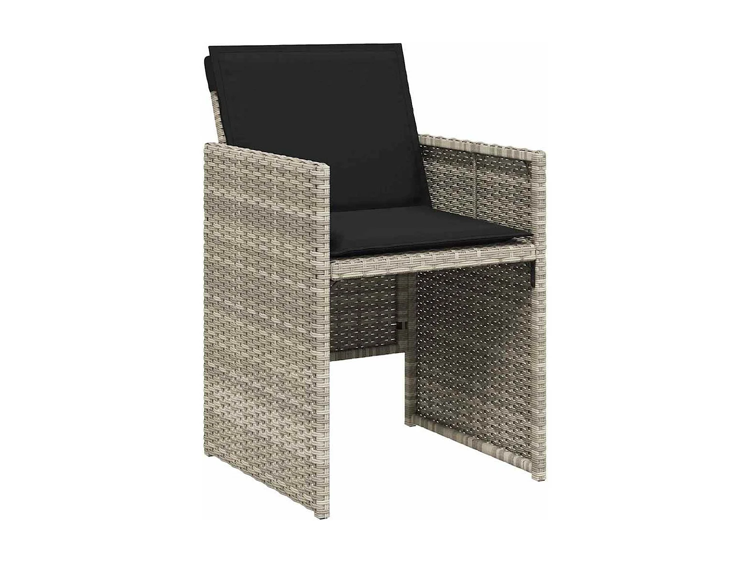 Ensemble repas 5 pièces avec coussins gris clair polyrotin