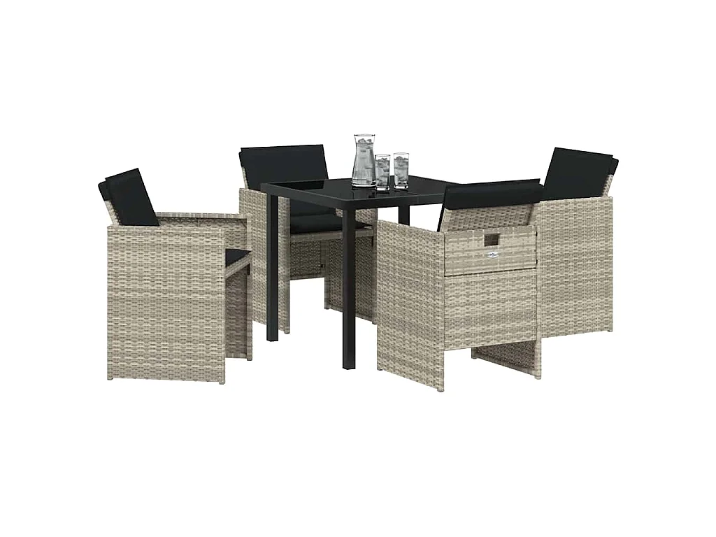 Juego de comedor de 5 piezas con cojines de polirratán gris claro
