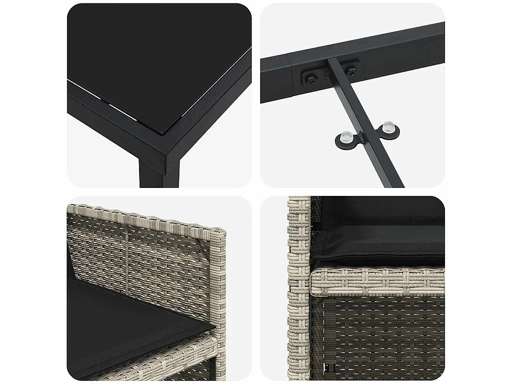 Juego de comedor de 5 piezas con cojines de polirratán gris claro