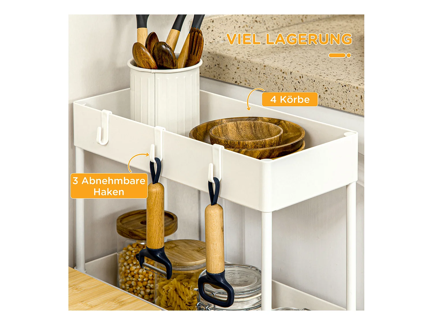 Carro de almacenaje con 4 estantes, con ruedas y frenos, diseño compacto, acero, blanco (40x19x90 cm)