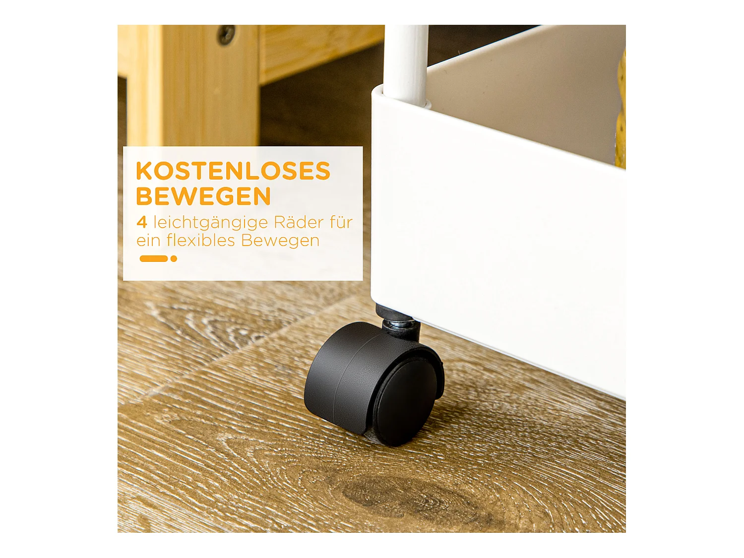 Carro de almacenaje con 4 estantes, con ruedas y frenos, diseño compacto, acero, blanco (40x19x90 cm)