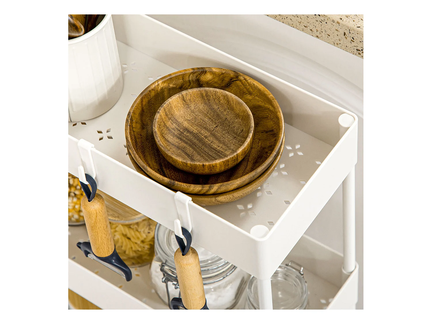 Carro de almacenaje con 4 estantes, con ruedas y frenos, diseño compacto, acero, blanco (40x19x90 cm)