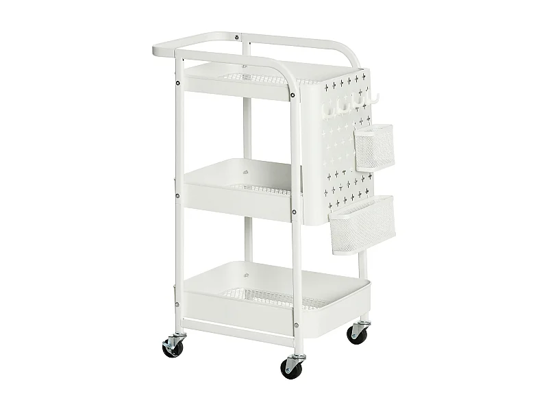 Carrello con cassetti, 3 ripiani, acciaio, bianco (51,5x32x75,6 cm)
