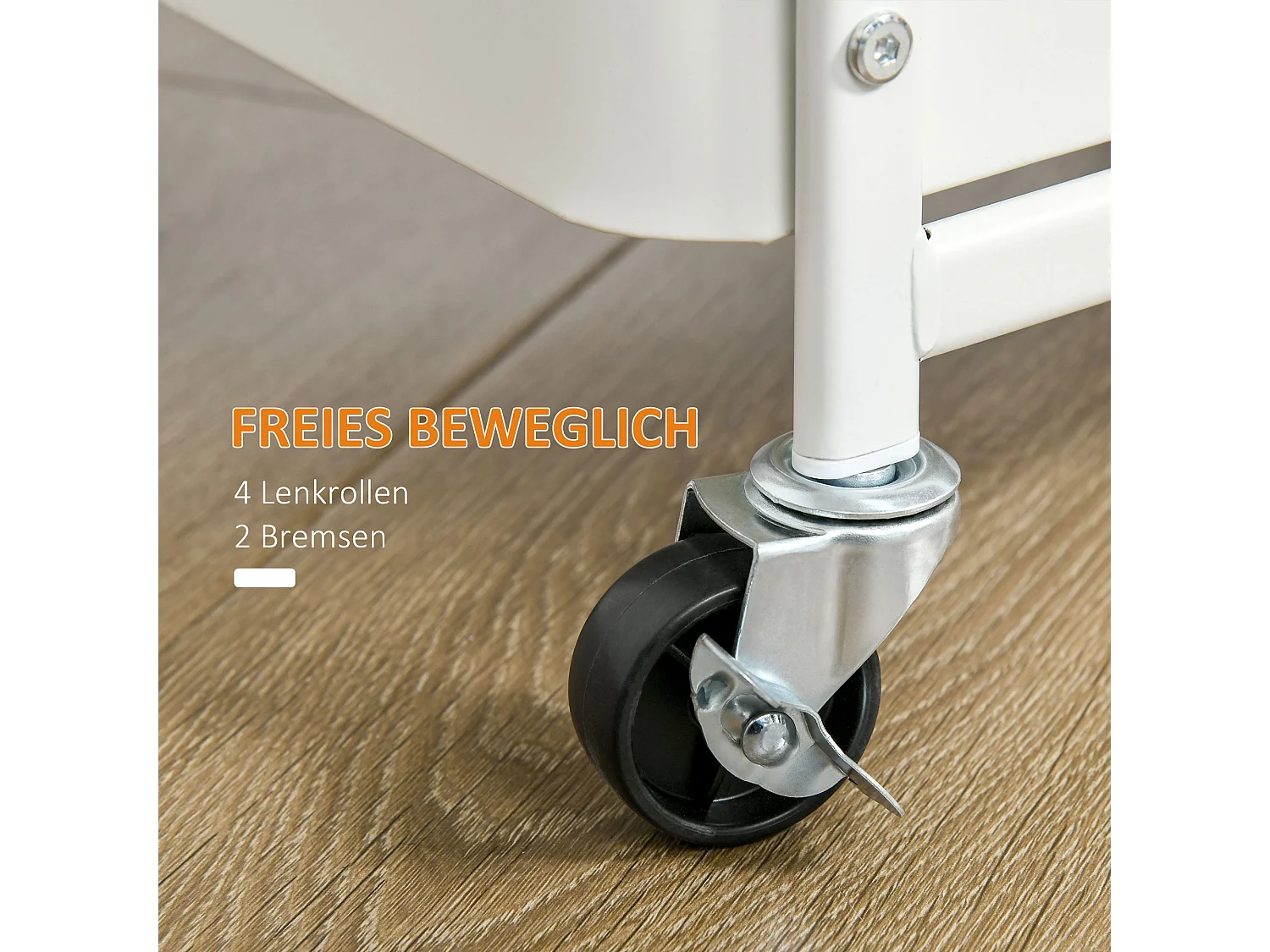 Chariot à roulettes avec tiroirs, 3 étagères, en acier, blanc (51.5x32x75.6 cm)