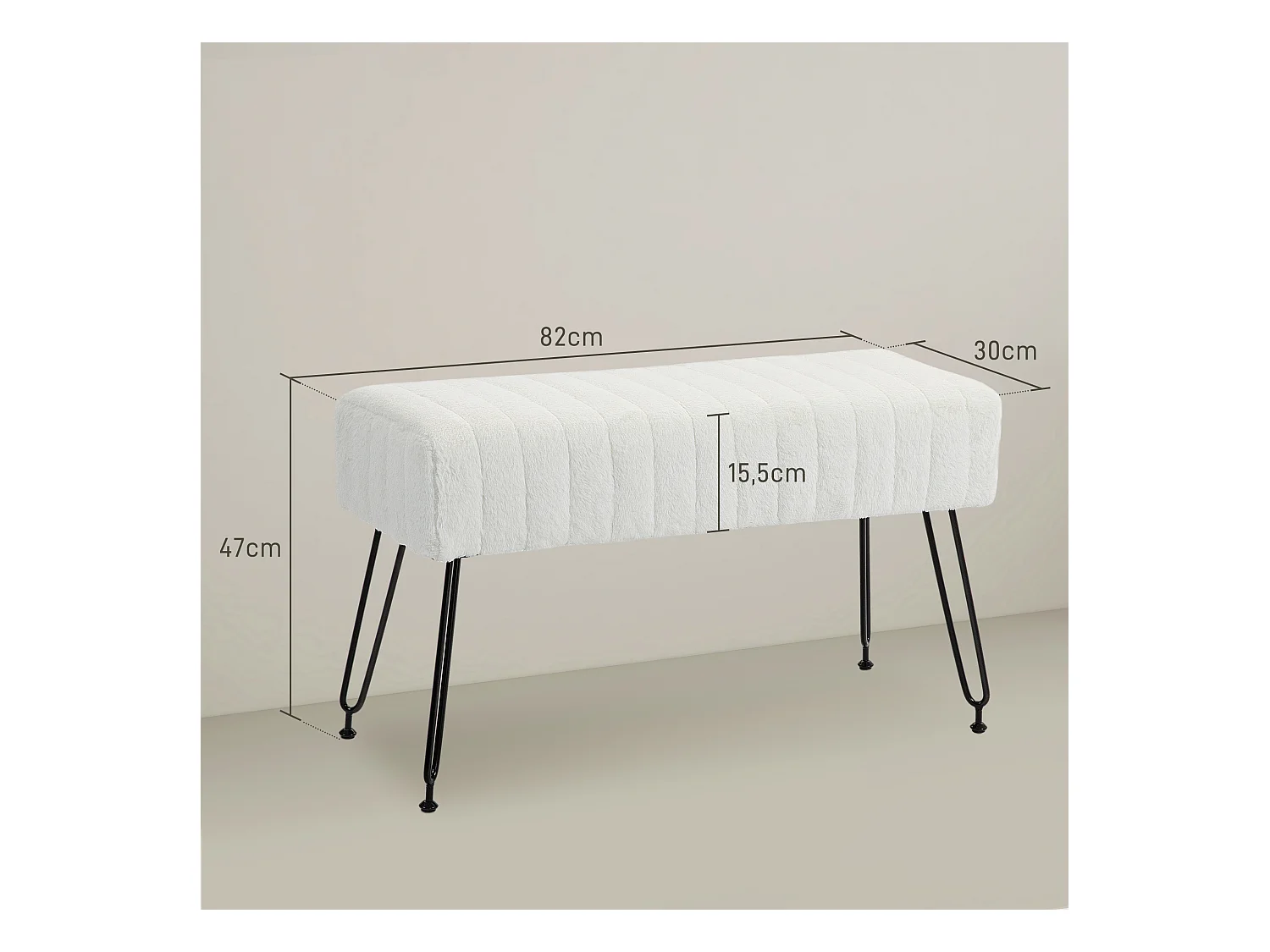 Opbergbank met kussen, polyester, staal, crème (82x30x47 cm)