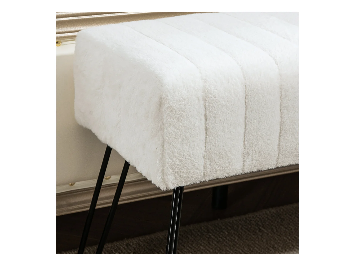 Opbergbank met kussen, polyester, staal, crème (82x30x47 cm)