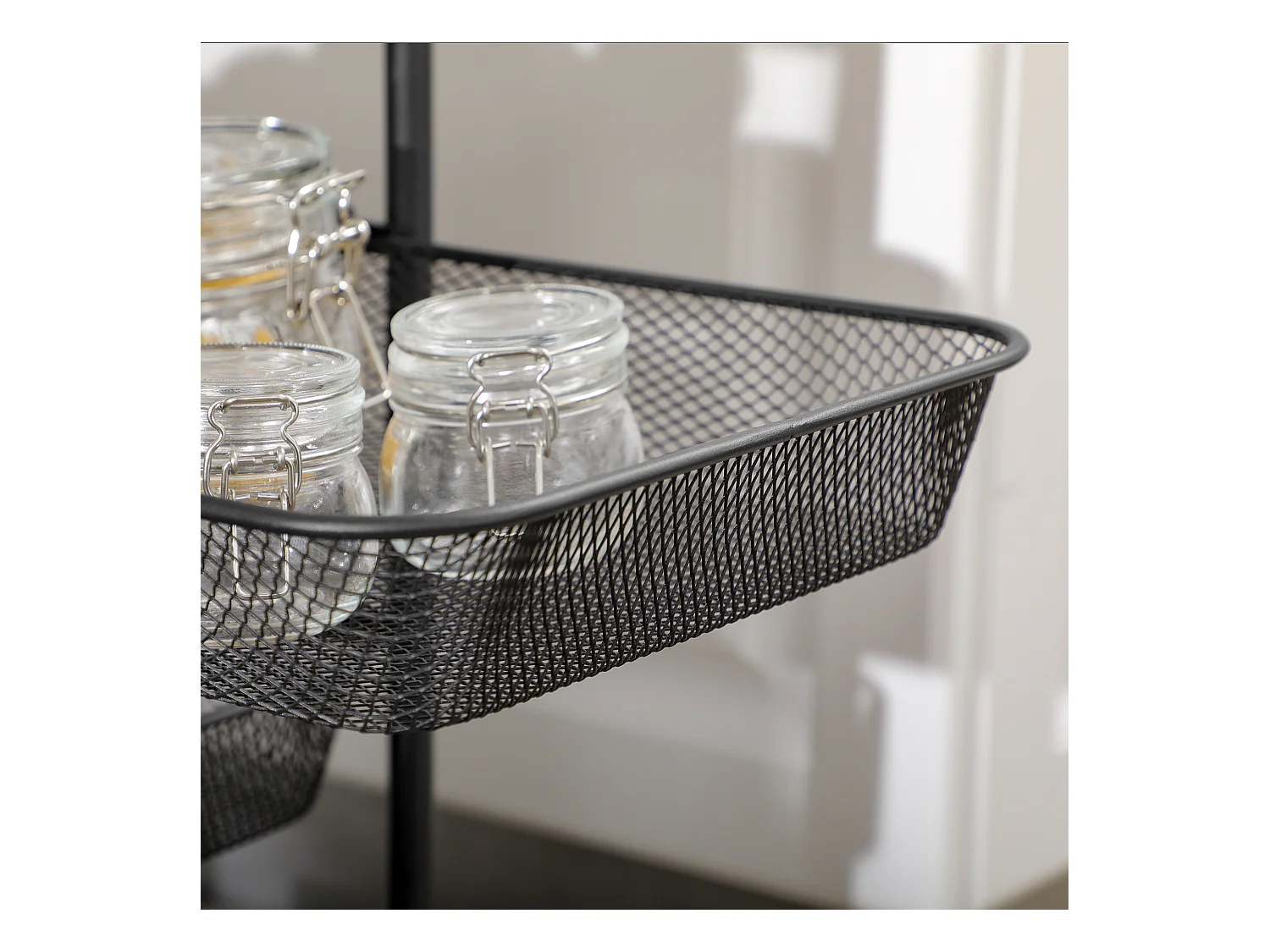 Opbergwagen op wielen, 4 manden, verrijdbaar plateau, staal, zwart (41,5x31x66 cm)