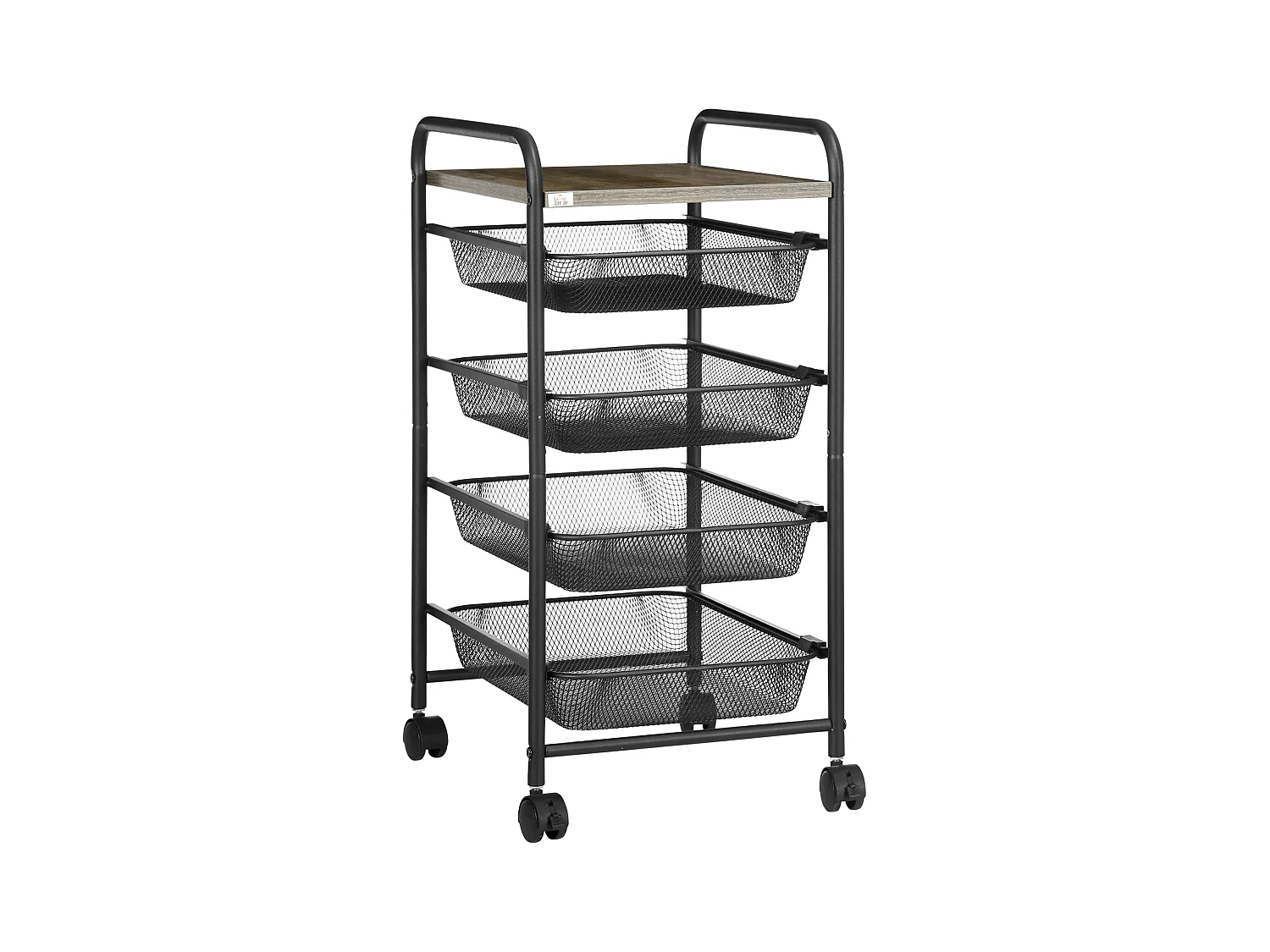 Chariot de rangement sur roulettes, 4 paniers, étagère mobile, acier, noir (41.5x31x66 cm)