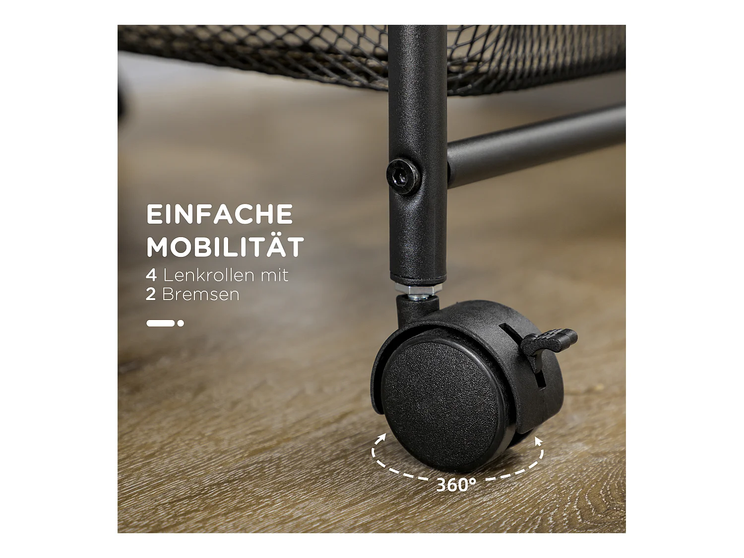 Chariot de rangement sur roulettes, 4 paniers, étagère mobile, acier, noir (41.5x31x66 cm)