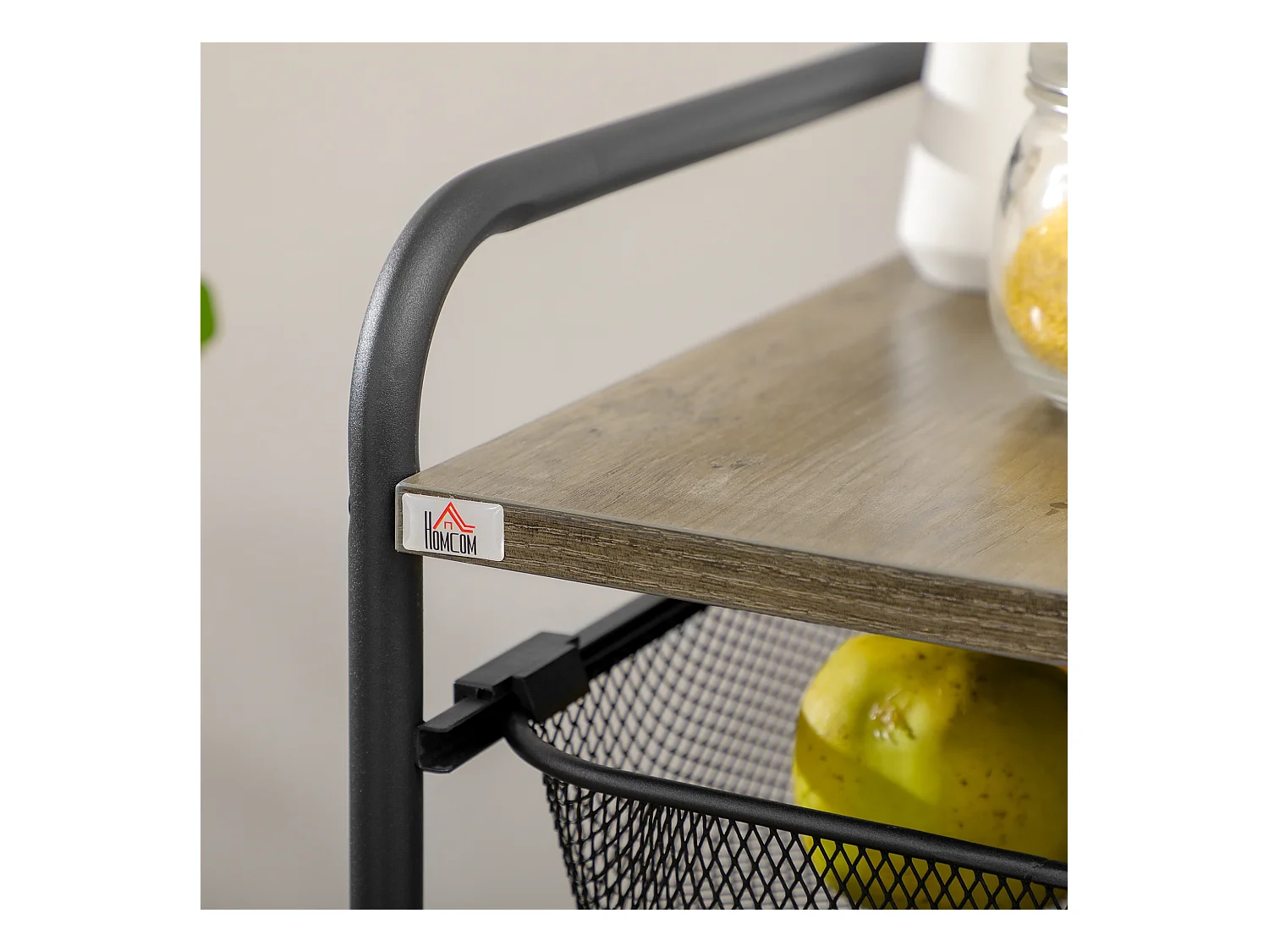 Chariot de rangement sur roulettes, 4 paniers, étagère mobile, acier, noir (41.5x31x66 cm)