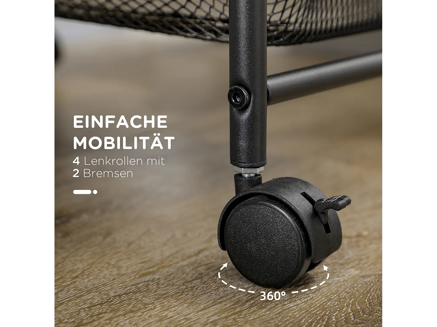 Carrello portaoggetti su ruote, 4 cestelli, ripiano mobile, acciaio, nero (41,5x31x66 cm)