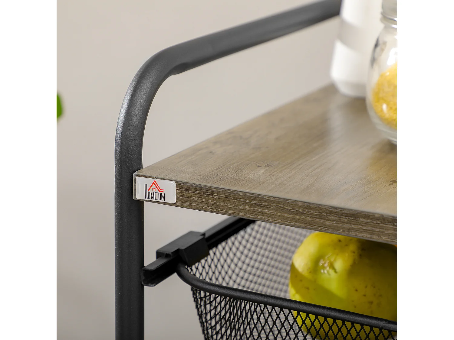 Carrello portaoggetti su ruote, 4 cestelli, ripiano mobile, acciaio, nero (41,5x31x66 cm)