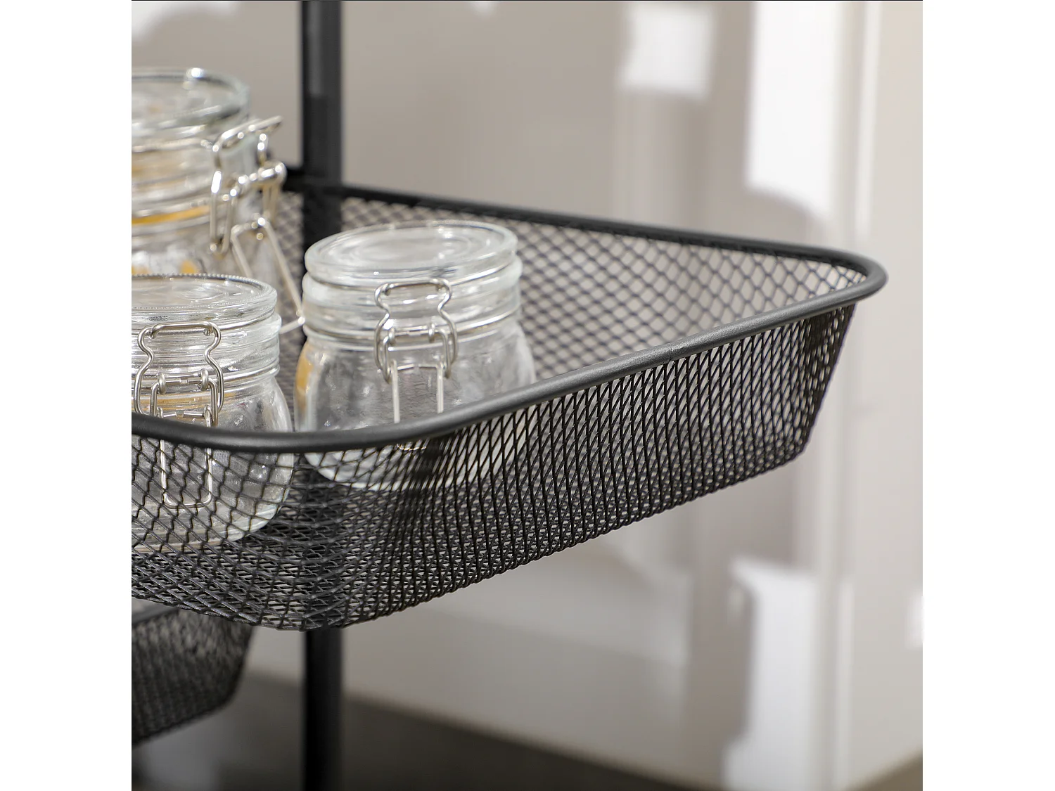 Carrello portaoggetti su ruote, 4 cestelli, ripiano mobile, acciaio, nero (41,5x31x66 cm)