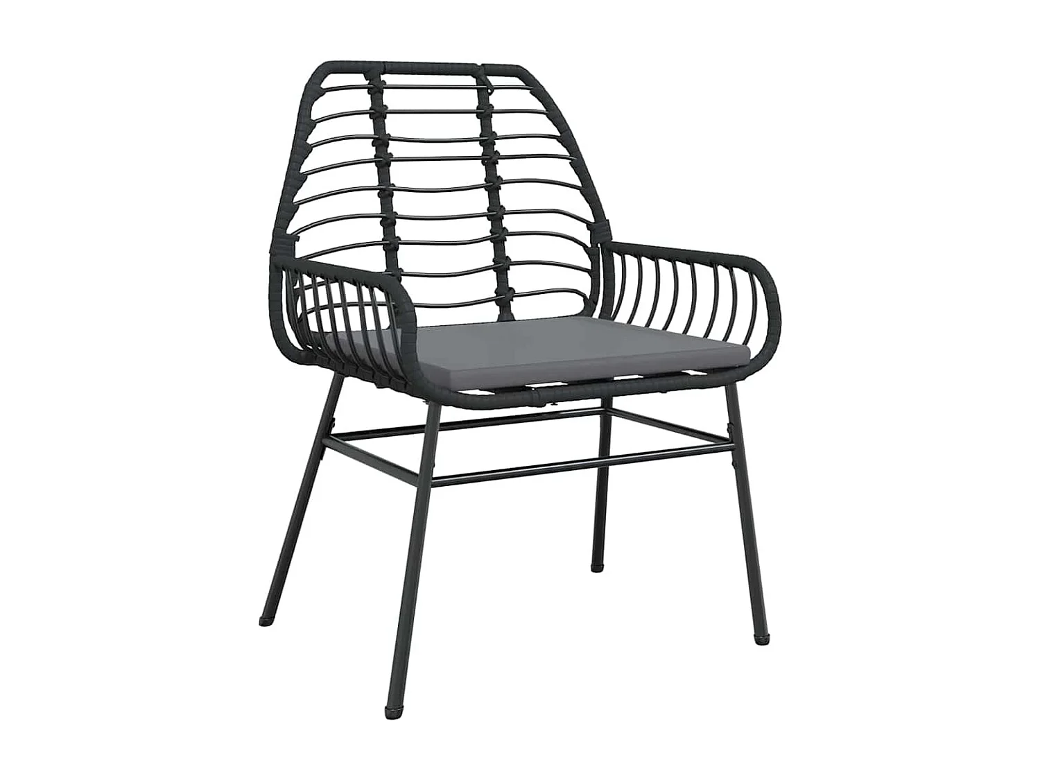 5-teiliges Garten-Ess-Set mit Kissen, schwarzes Polyrattan