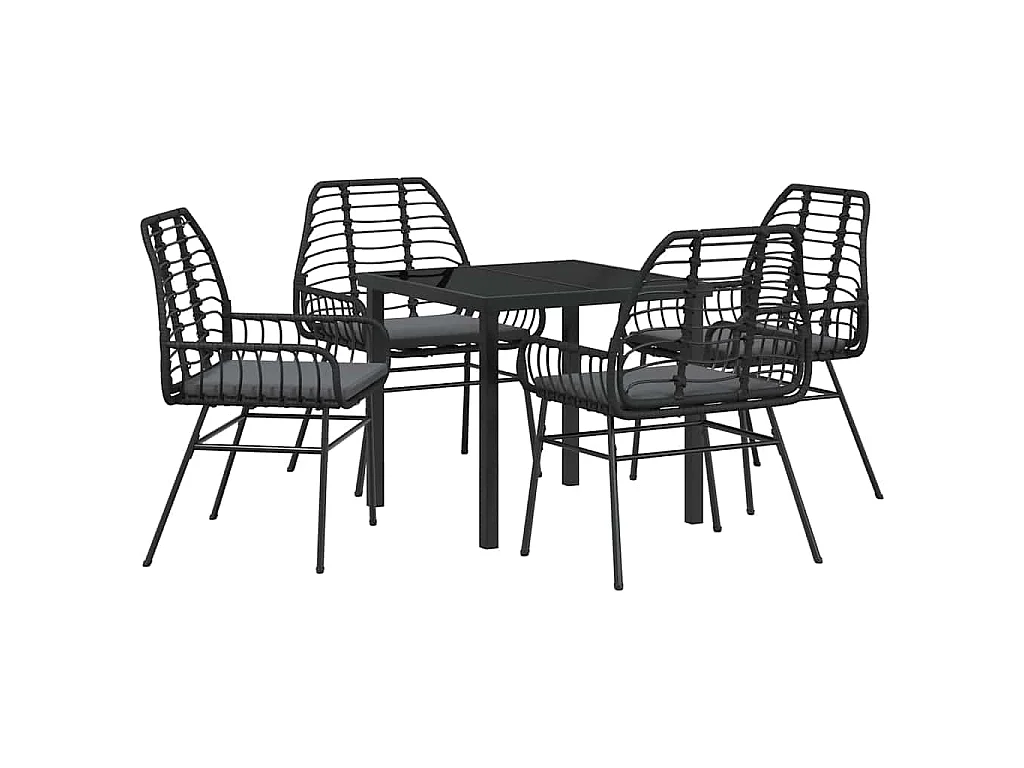 Juego de comedor de jardín de 5 piezas con cojines de ratán sintético negro