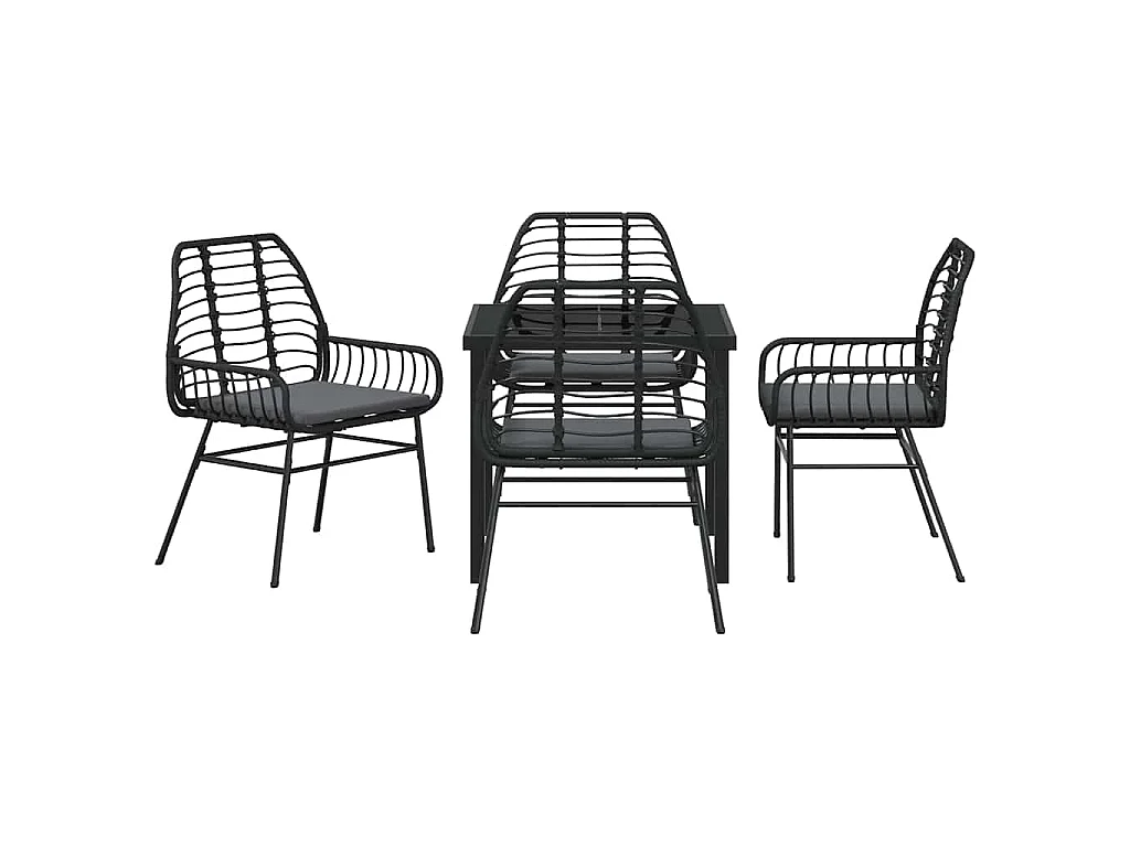 Juego de comedor de jardín de 5 piezas con cojines de ratán sintético negro