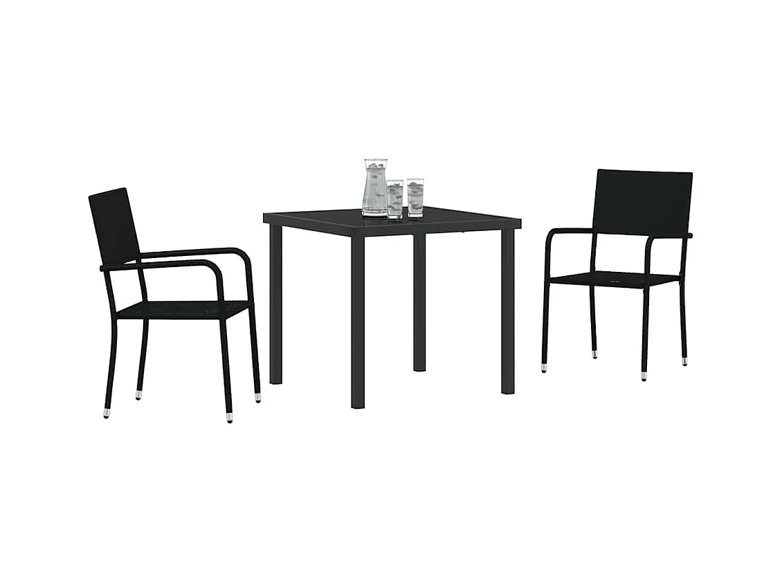 3-delige zwarte poly rattan tuinset
