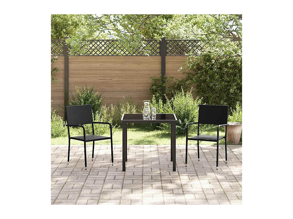 3-delige zwarte poly rattan tuinset