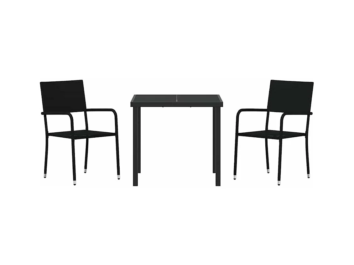 3-delige zwarte poly rattan tuinset