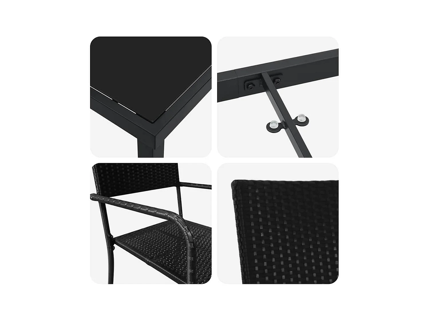 3-delige zwarte poly rattan tuinset