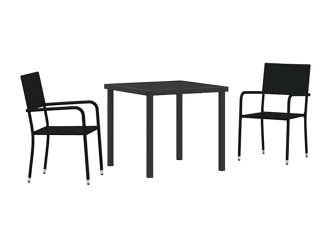 Ensemble de salle à manger de jardin 3 pièces en rattan poly noir