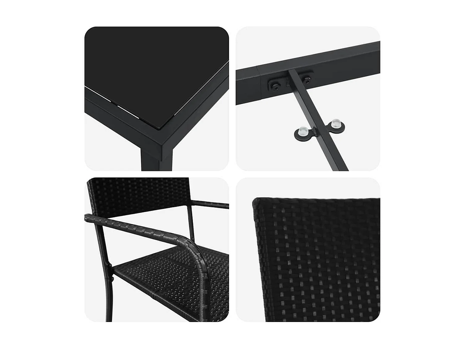 Ensemble de salle à manger de jardin 3 pièces en rattan poly noir