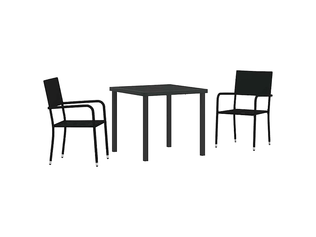 Juego de comedor de jardín de 3 piezas de ratán sintético negro