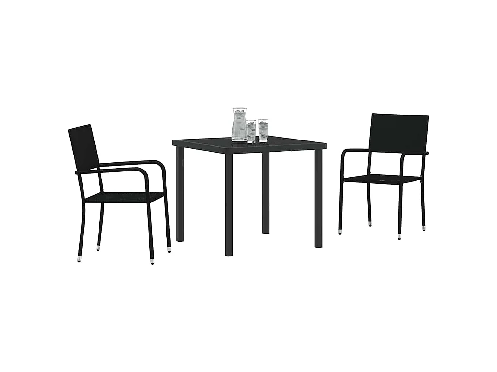 Juego de comedor de jardín de 3 piezas de ratán sintético negro