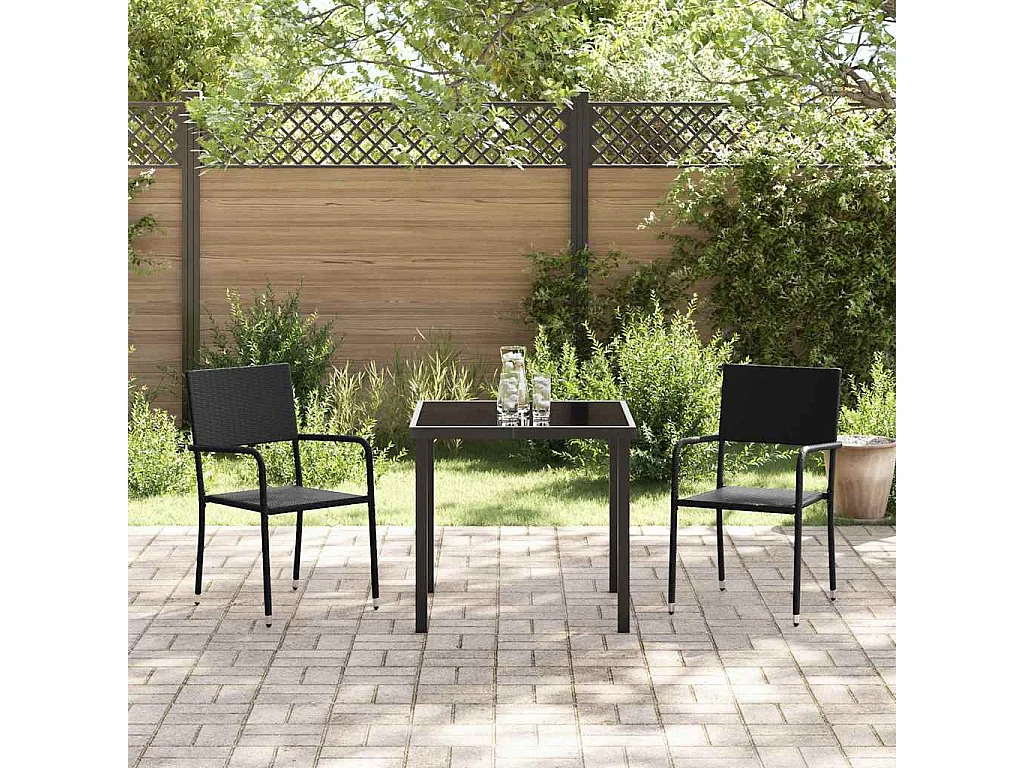 Juego de comedor de jardín de 3 piezas de ratán sintético negro
