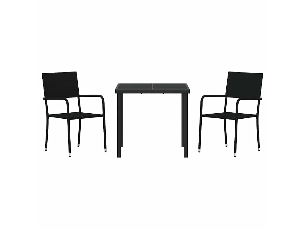 Juego de comedor de jardín de 3 piezas de ratán sintético negro