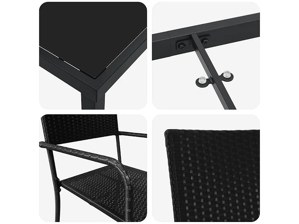Juego de comedor de jardín de 3 piezas de ratán sintético negro