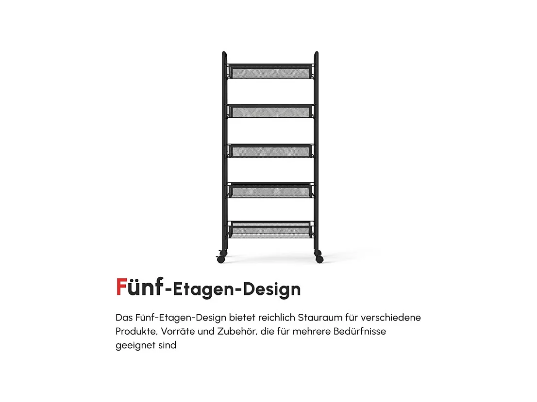 Carrito de servicio con 4 estantes y 5 cestas, acero, negro (45x26,5x106 cm)