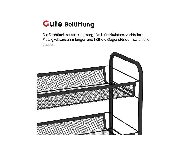 Carrito de servicio con 4 estantes y 5 cestas, acero, negro (45x26,5x106 cm)