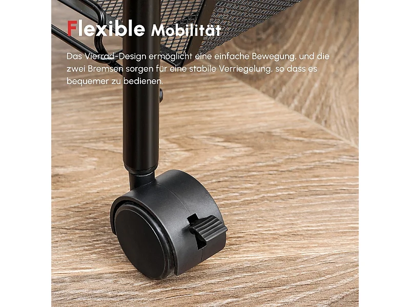 Chariot de service avec 4 étagères et 5 paniers, en acier, noir (45x26.5x106 cm)